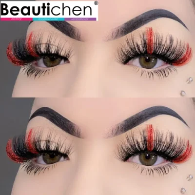 Beautichen Full Strip Cils en gros 15-25mm Coloré Faux Cils Épais Plein Fluffy Dramatique Cils Naturels avec Brillant Glitter 3D Mink Strip Lashes