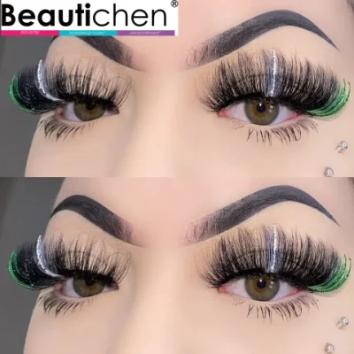 Beautichen Eyeliner Cils Colorés Faux Cils Épais Fluffy Mink Eyelash Full Fluffy Dramatic Natural Eyelashes with Shiny Glitter 3D Mink Strip Lashes